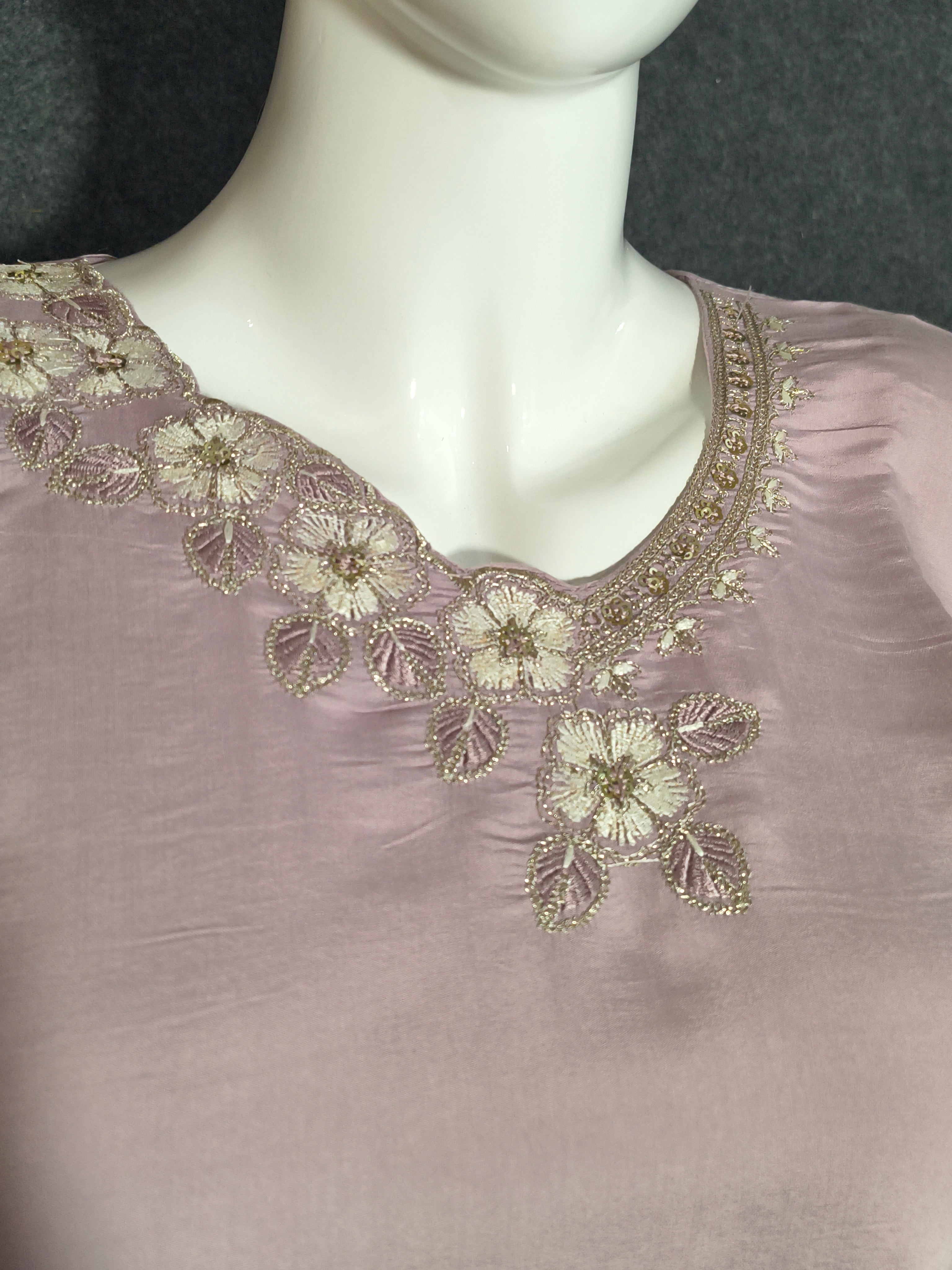 Lavender Silk Co-ord Set with Pure Embroidery Work