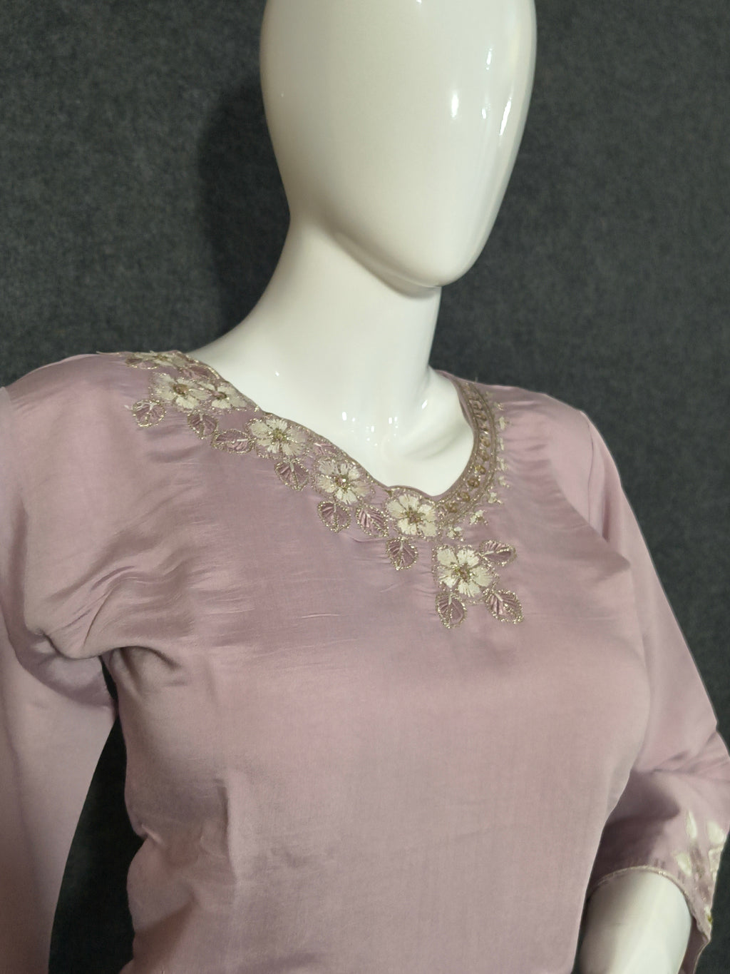 Lavender Silk Co-ord Set with Pure Embroidery Work