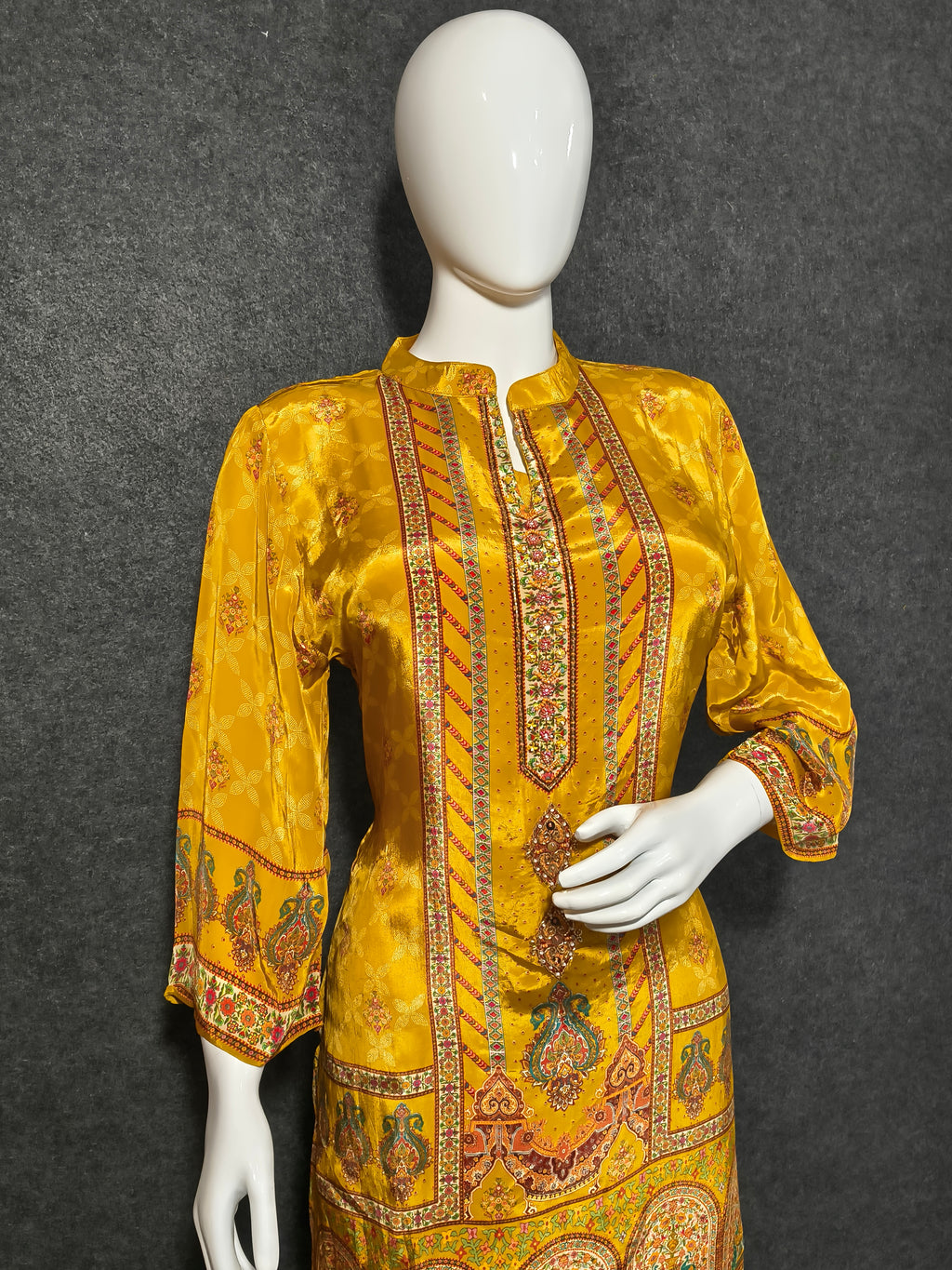 Mustard Yellow Printed Silk Co-Ord Set for Women | Festive & Ethnic Wear