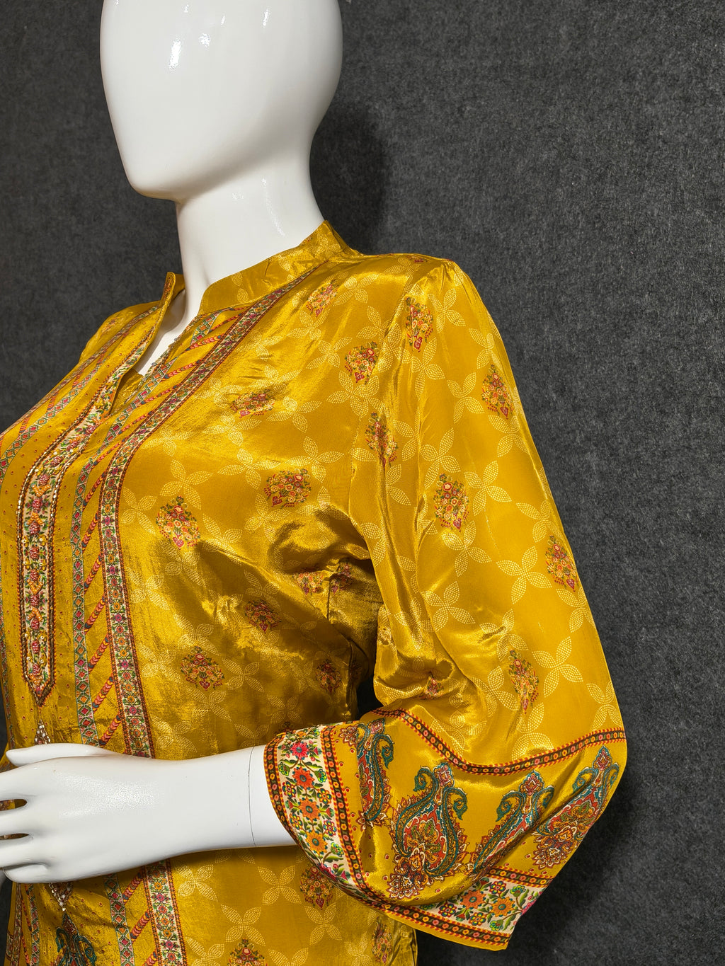 Mustard Yellow Printed Silk Co-Ord Set for Women | Festive & Ethnic Wear