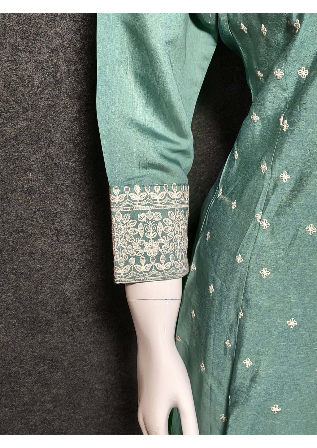 Elegant Teal Cotton Anarkali Suit with Intricate Thread Embroidery and Lace-Trimmed Dupatta – Festive & Ethnic Wear