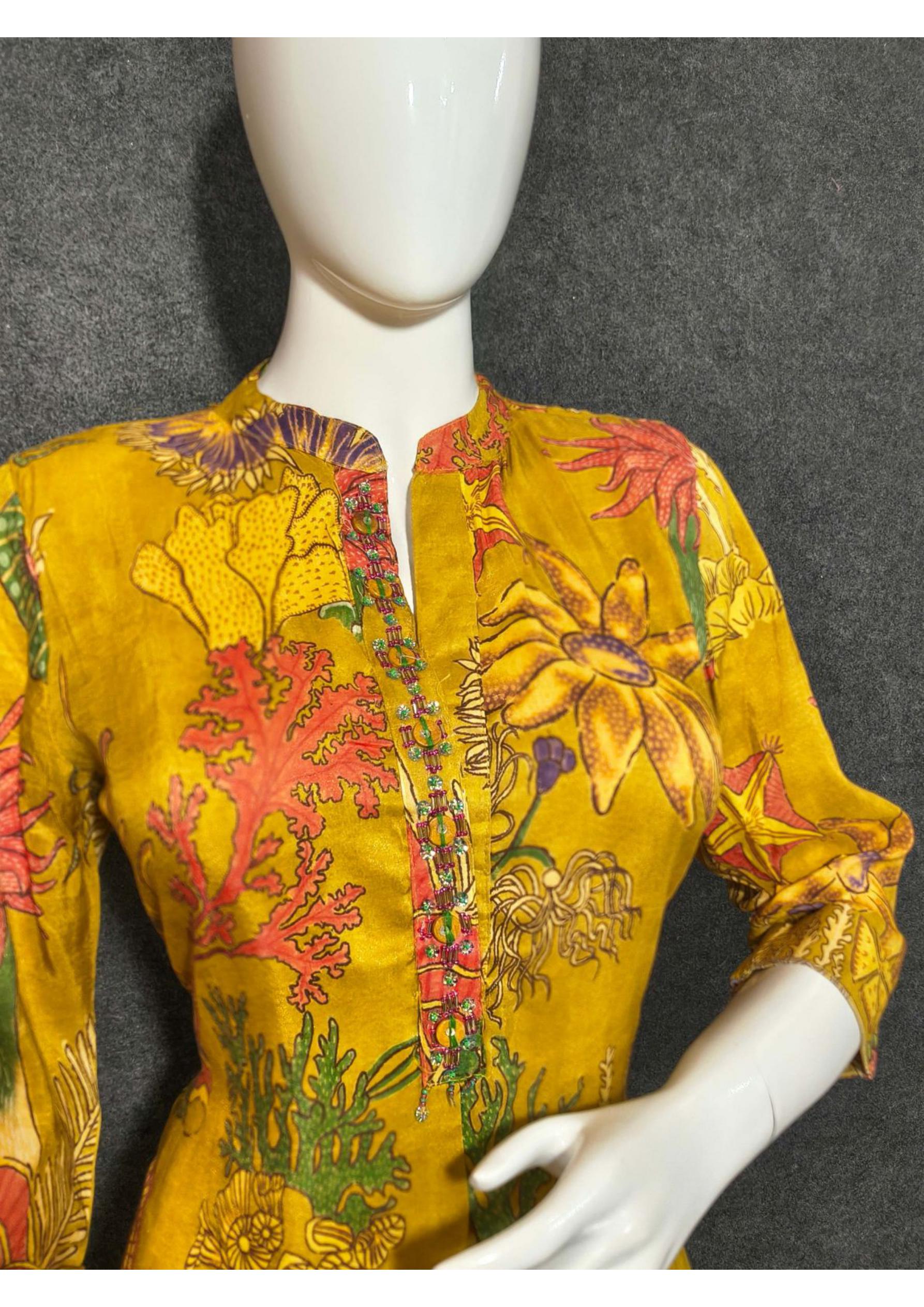 Mustard Yellow Floral Co-ord Set for Women – Ethnic Printed Top & Chevron Pants Festive & Casual Wear