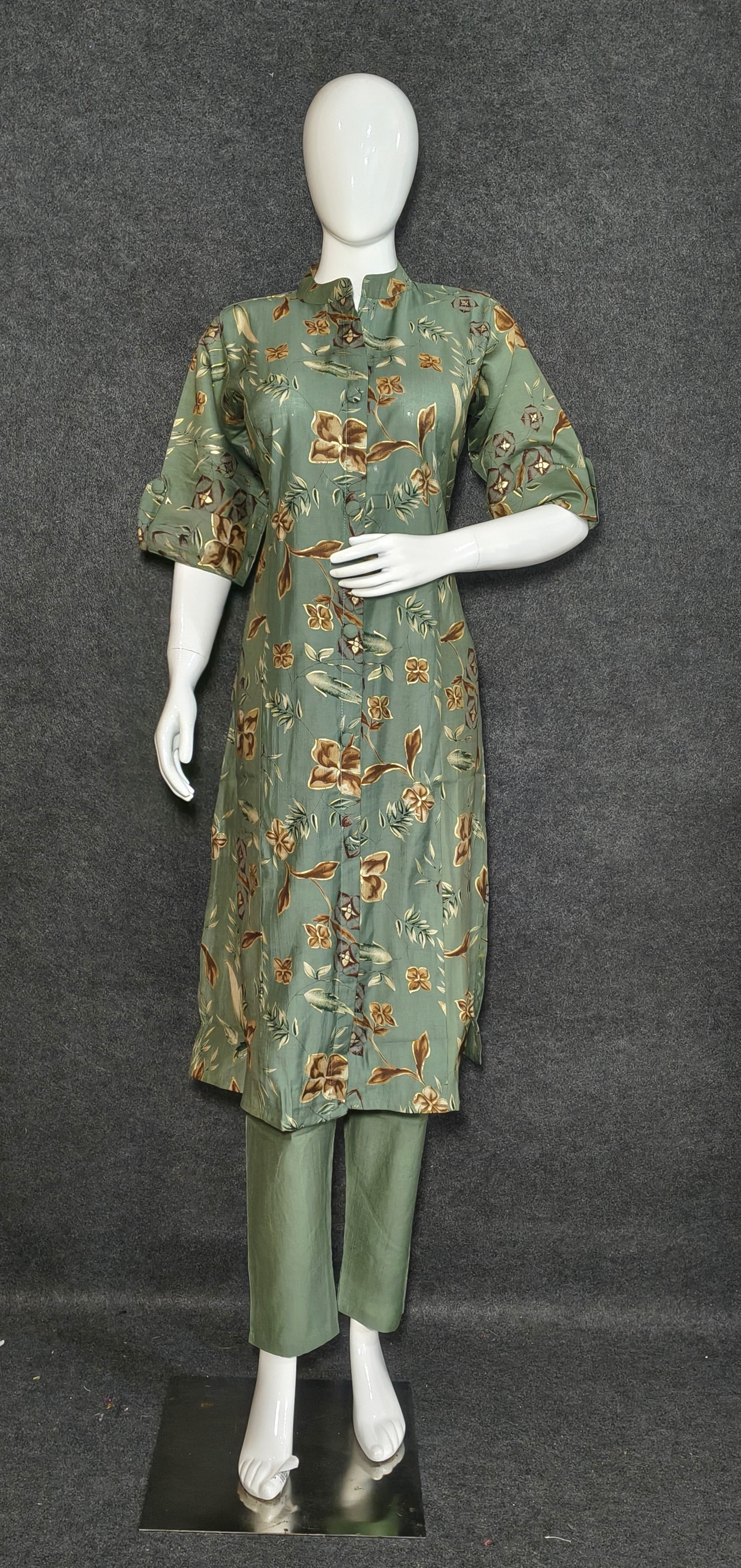dusty olive green Floral Long Co-ord Set for Women