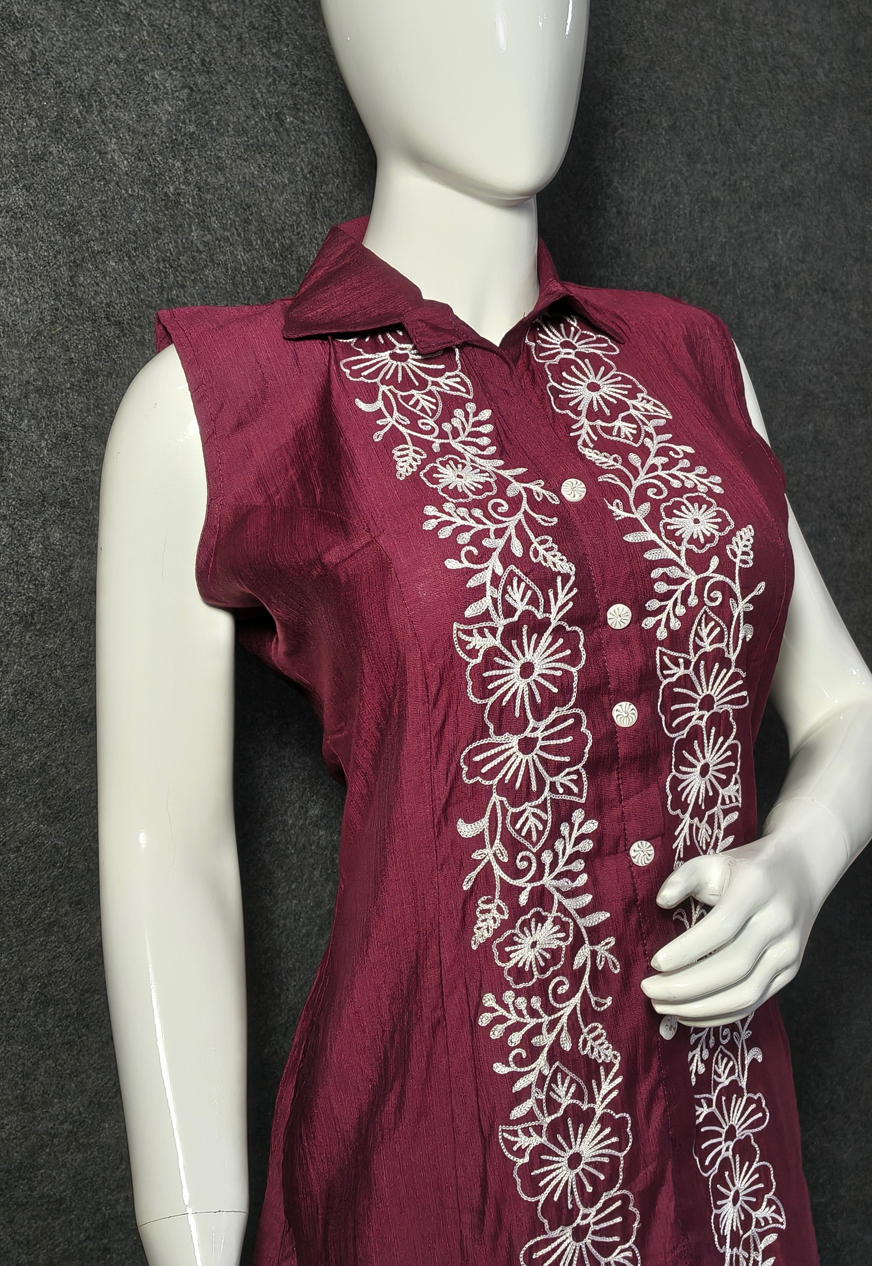 Maroon Vatican Short Co-Ord Set with Thread Embroidery