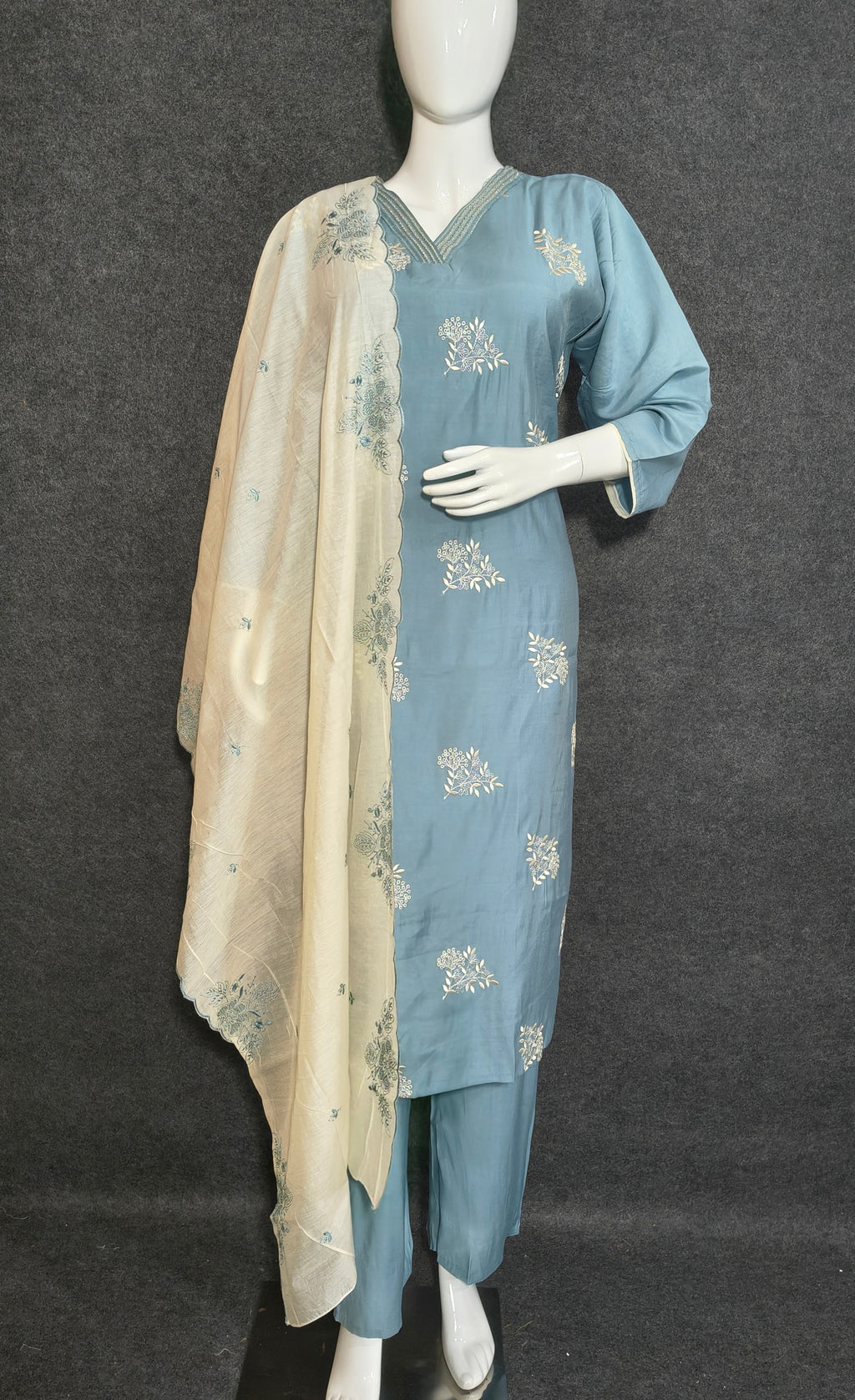 Light Blue Silk Suit with Matching Silk Dupatta