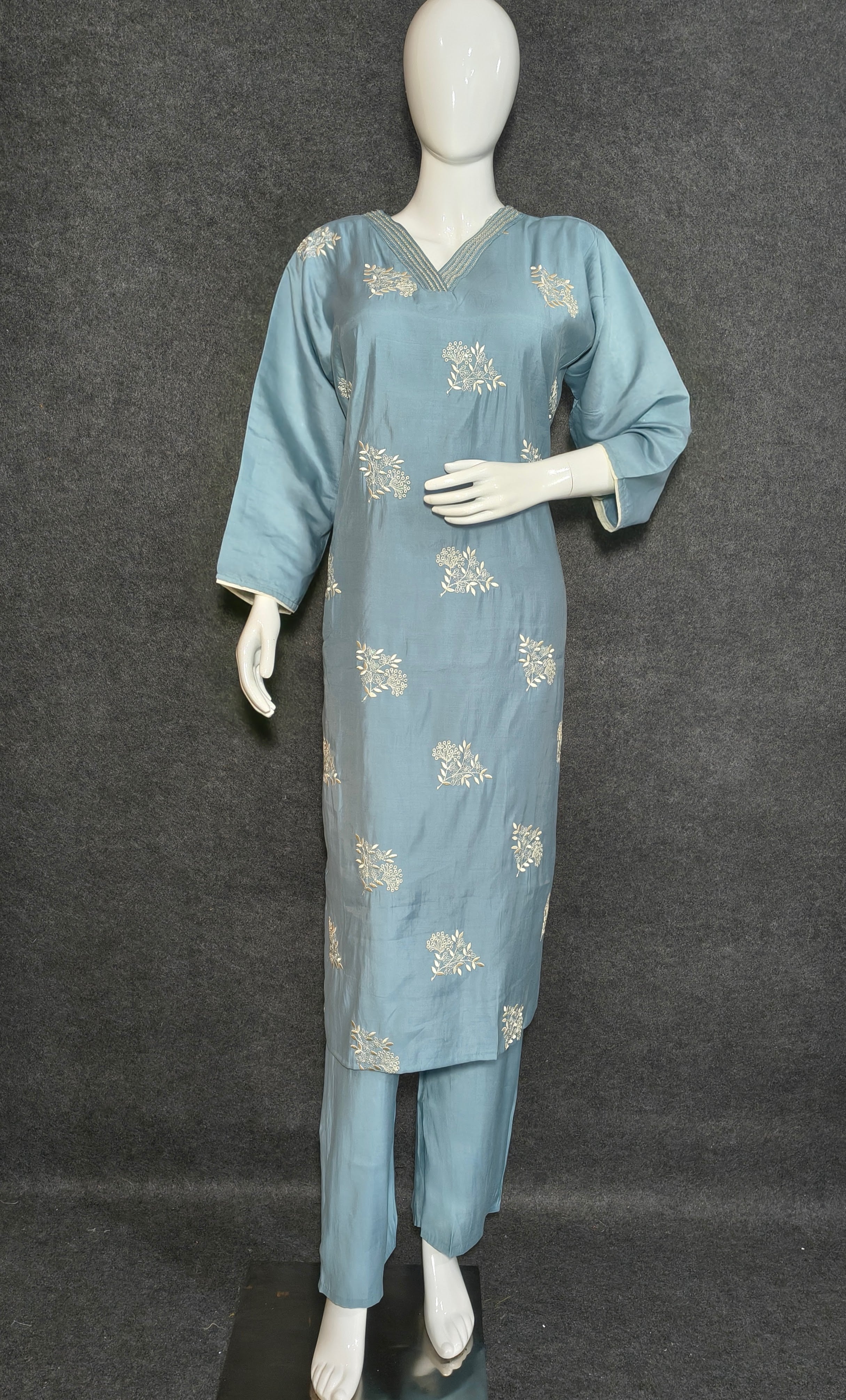 Light Blue Silk Suit with Matching Silk Dupatta