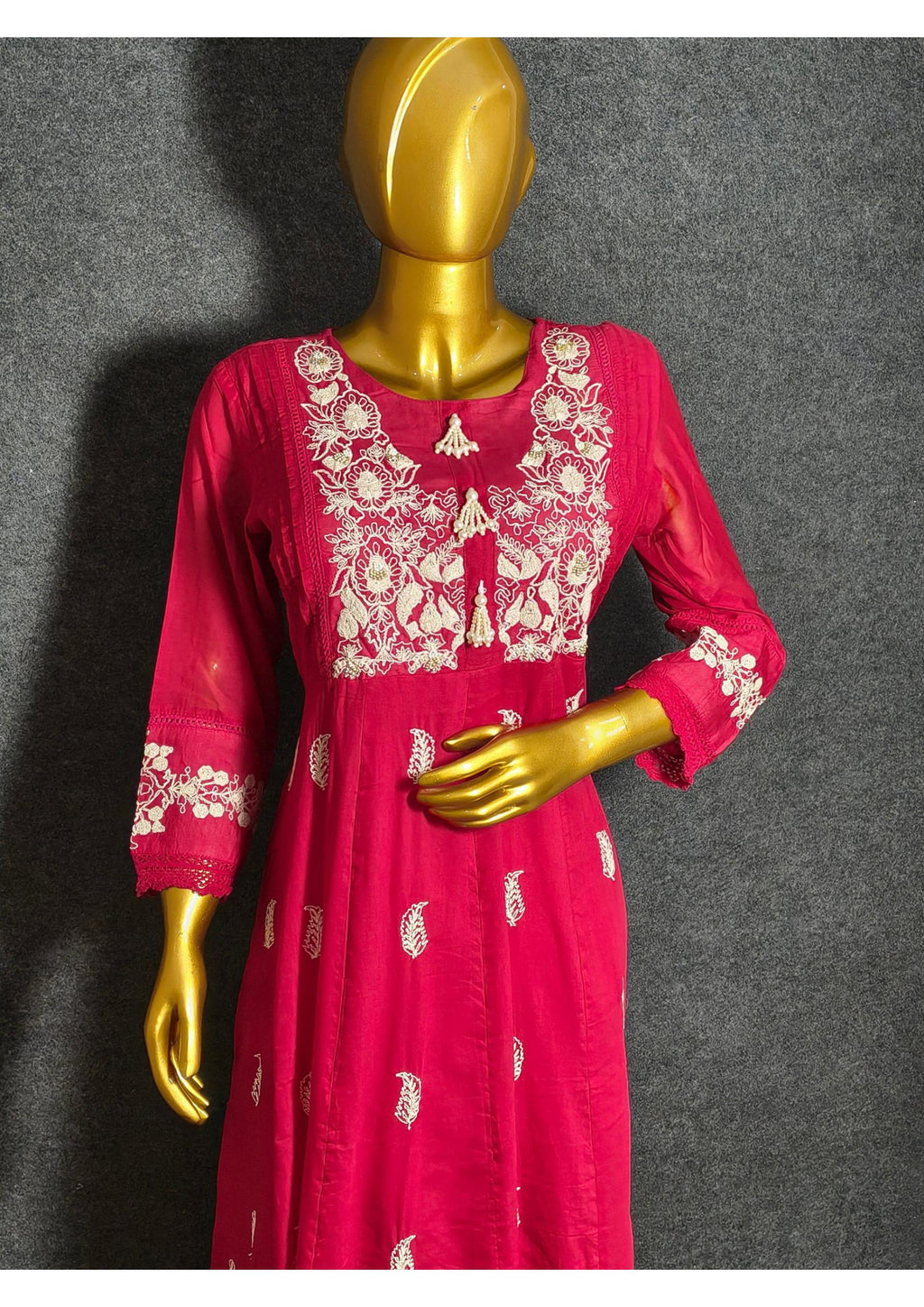 Mal Chanderi Hand Embroidered Anarkali Suit with Dupatta