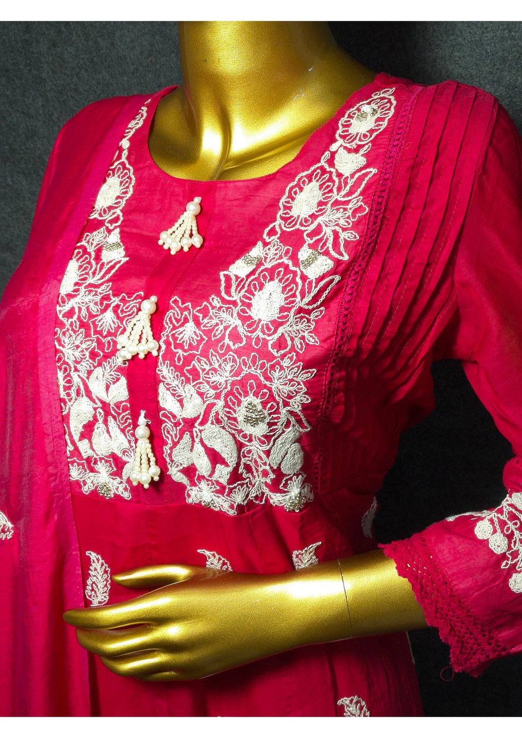 Mal Chanderi Hand Embroidered Anarkali Suit with Dupatta