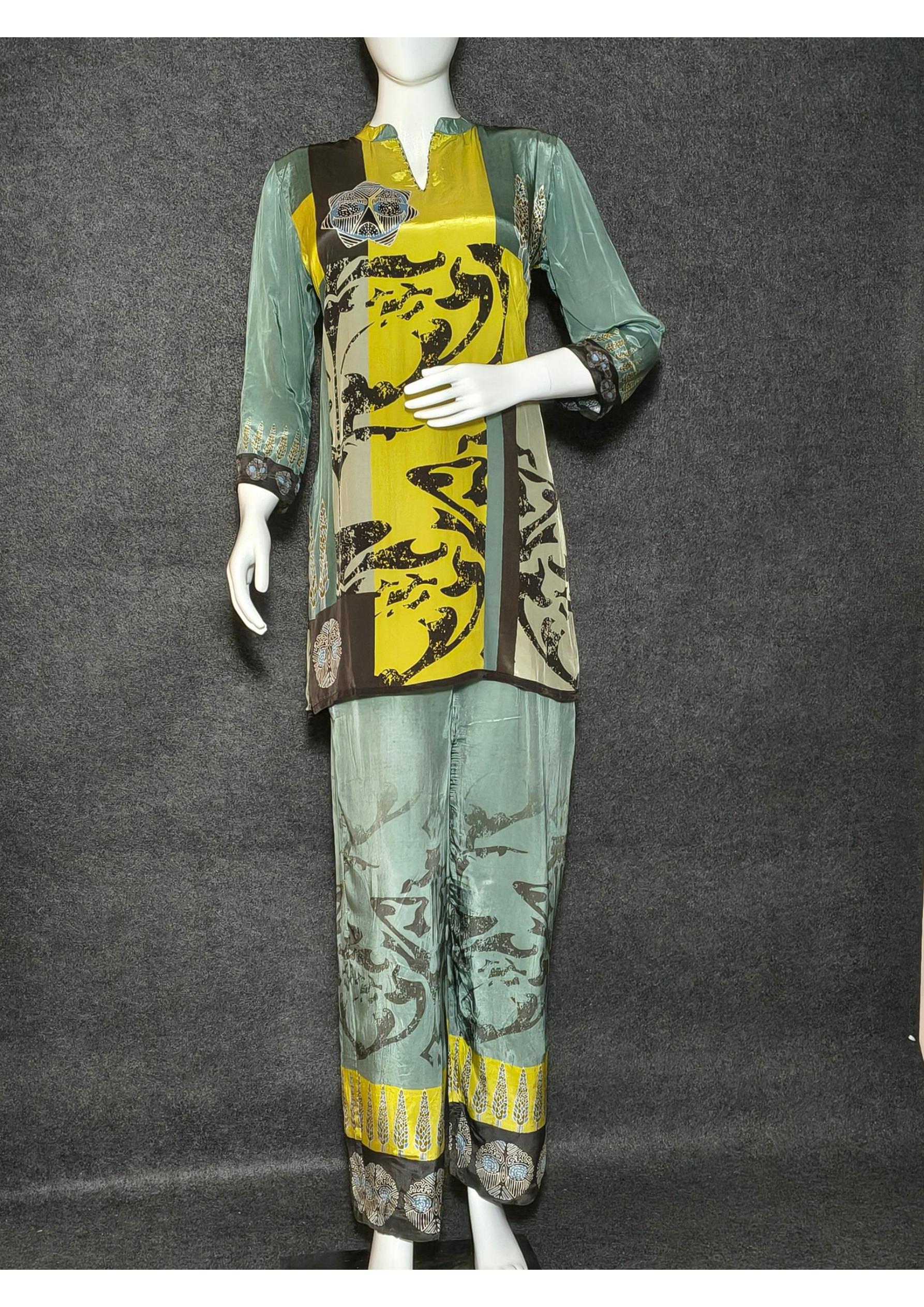 Digital Printed Co-ord Set – Green & Mustard | Casual & Festive Wear