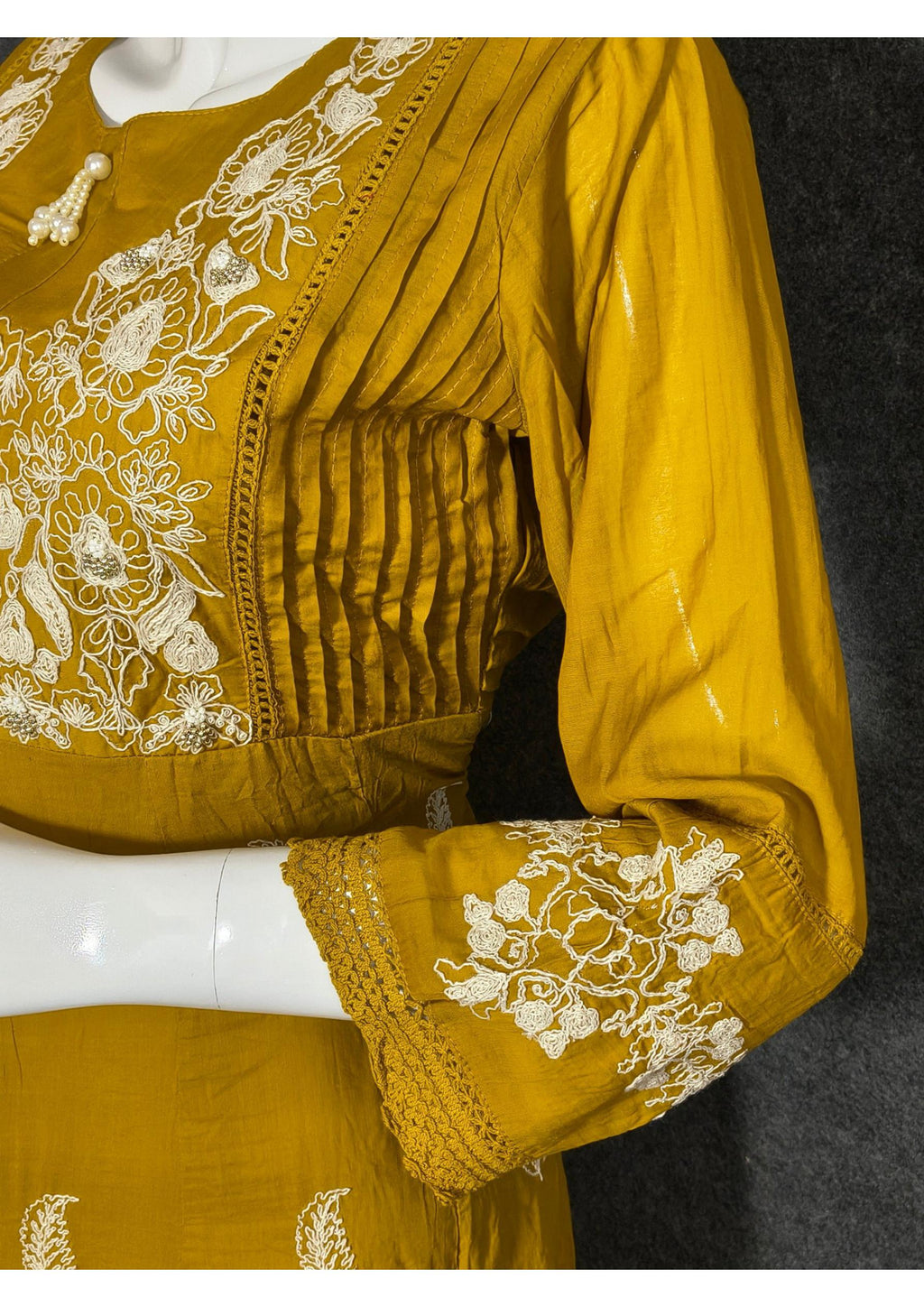 Premium Mustard Mal Chanderi Hand Embroidered Anarkali Suit with Dupatta