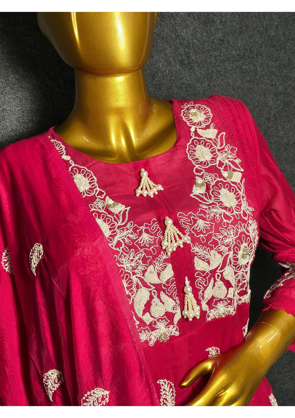 Mal Chanderi Hand Embroidered Anarkali Suit with Dupatta
